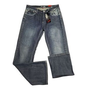 NEW Firefly Boot Cut Denim Jeans Bling Floral Sz 8 Bejeweled Distressed Blue